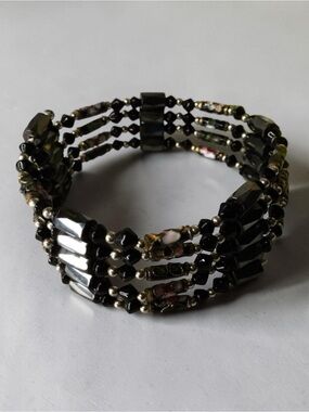 Vintage 1970's Magnetic Hematite & Cloisonné Wrap Bracelet/Necklace